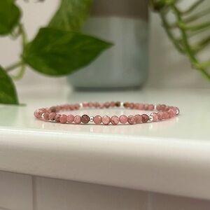 Custom Made Rhodochrosite & Sterling Silver Minimalist Crystal Bracelet 💜